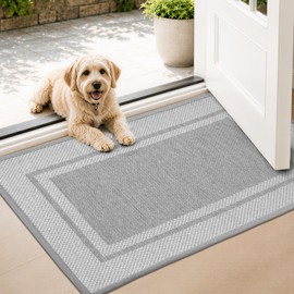 Bulijojo Linen Dirt Trapper Door Mat, 17"x30" Non Slip Entryway Mat Grey