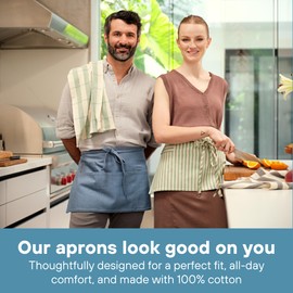 MEEMA Waist Apron with 3 Pockets | Waitress Apron | Waitress Apron with Pockets | Half Aprons With Pockets | Server Aprons Women