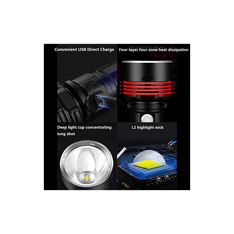 Linterna LED ultra brillante, 30000-100000 lúmenes de alta potencia, impermeable,