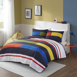 Urban Habitat Kids Quilt Set, Vibrant Color Block Stripes Coverlet for Twin Size Bed, All Season Lightweight Bedding, Pre-Washed Cotton Quilt Set, Channel Quilting, Morris, Twin Multi 2 Piece