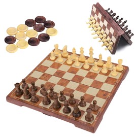 Magnetic Chess Board Set & Checkers Set 2 in 1 Chess Board Games,9*9 inch Travel Chess Folding Chess Board Portable Traditional Strategy Game,Cestamor Chess wood-like Chess Piece for Kids Adult Gifts
