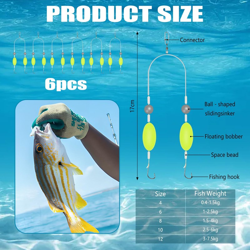 LETSHOLD Pack of 6 Double Hook Reverse Bottom Rig, Fishing
