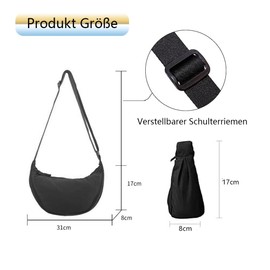 LATRAT Women's Half Moon Crossbody Shoulder Bag, Casual Crossbody Bag, Plain Portable Crescent Moon Bag, Shoulder Bag with Adjustable Shoulder Strap, Black, black