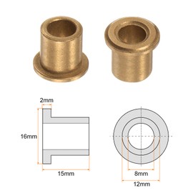 QUARKZMAN Flange Bearing Sleeve 8 mm Bore 12 mm OD 15 mm Length 2 mm Flange Thickness Bronze Bushing Self-Lubricating Sliding Bushing Sleeve for Industrial Systems Pack of 6