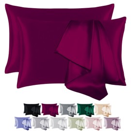 BEIJOEY 100% Mulberry Silk Pillowcase Set of 2 for Hair and Skin,with Hidden Zipper,Both Sides 19 Momme 600 Thread Count Natural Silk Pillow Cover,Soft Breathable Smooth (Burgundy, King 20''x36'')