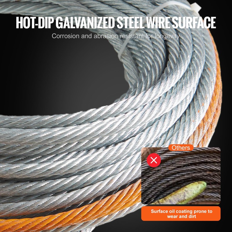 VEVOR Galvanized Steel Winch Cable, 3/8 Inch x 100 Feet