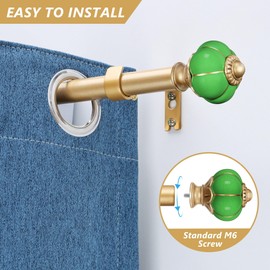 Ceramic Curtain Rods for Windows 66 to 120 Inch,1 Inch Adjustable Telescoping Drapery Rod Heavy Duty Window Treatment Single Curtain Rod Set for Bedroom,Gold Green
