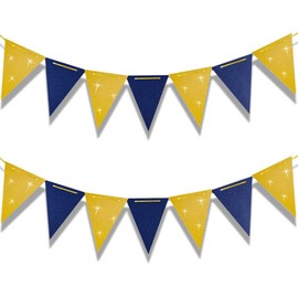 Aimto 20 Feet Navy Blue and Gold Triangle Flag Banner for Party Decorations,30pcs Flags