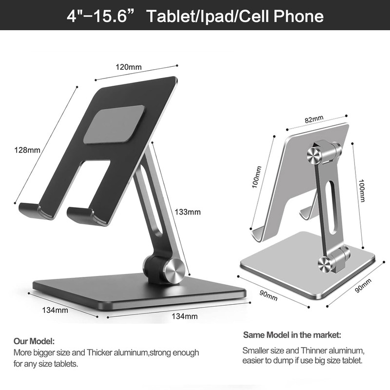 Genérico Adjustable Foldable Steel Tablet Phone Holder Dual Height and