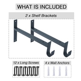 OVOV Shelf Bracket With Rod Holder 2 Pack - 10 Inch Black Heavy Duty Closet Shelf & Rod Brackets