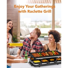 HBN Electric Raclette Table Grill with 8 Warming Trays, 2-in-1 Korean BBQ Grill & Electric Griddle Nonstick, Adjustable Temperature Control,1300W, Great for Indoor Family Gatherings, Parties & Dining