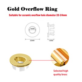 2 Pcs Sink Overflow Ring,Sink Basin Trim Overflow Cover Copper Insert in Hole, Kitchen Sink Overflow Cover Round Caps for Kitchen Bathroom(Gold)
