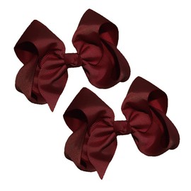 WD2U Girls Set of Two 4" Solid Grosgrain Pigtail Hair Bows Alligator Clips Burgundy Maroon