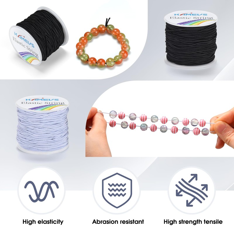 KAMEVS Elastic Cord 2 Rolls, 330 Feet, 1mm Sturdy Stretchy