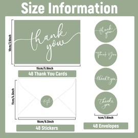 Naozinebi 48 Pack Thank You Cards with Envelopes and Stickers 6x8 Inches Green Sage Thanks Greetings Card Minimalistic Elegant Blank Cards for Wedding Baby Shower Birthday Holiday Supplies