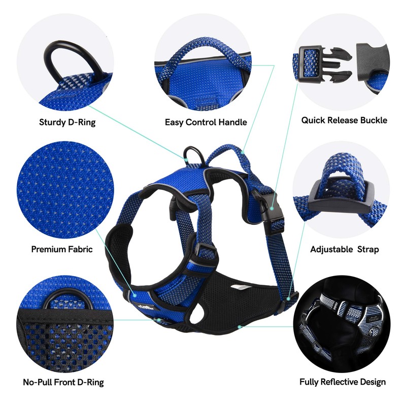TwoEar Dog Harness, No Pull Reflective Harness Front Clip Easy