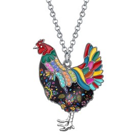 BONSNY Enamel Alloy Rhinestone Chicken Necklace Hen Pendant Fashion Jewellery for Women Girl Charm Gift (Multi)