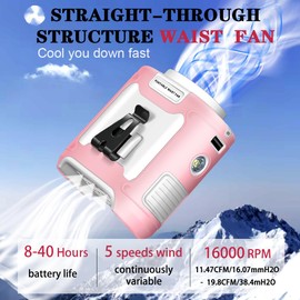 CAZOKASI 2024 Upgrade 10000mAh Waist Clip Fan Wearable Fan Portable Personal Body Fan Powerful Upto 40H Cooling and Heatstroke Prevention (10000mAh / Pink white)