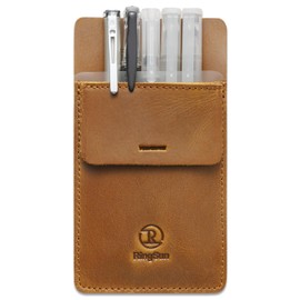Ringsun Pocket Protector for Men, Full Grain Leather Pen Holder for Heavy Duty Shirts, Lab Coats, Holds 6 Pens, Pointers, Cards - Protects Pens and Pencils