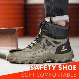 Men's Breathable Safety Shoes Steel Toe, Microfiber Upper Rubber Sole, Comfortable Durable Work FootwearColor: Green, US Size: 10