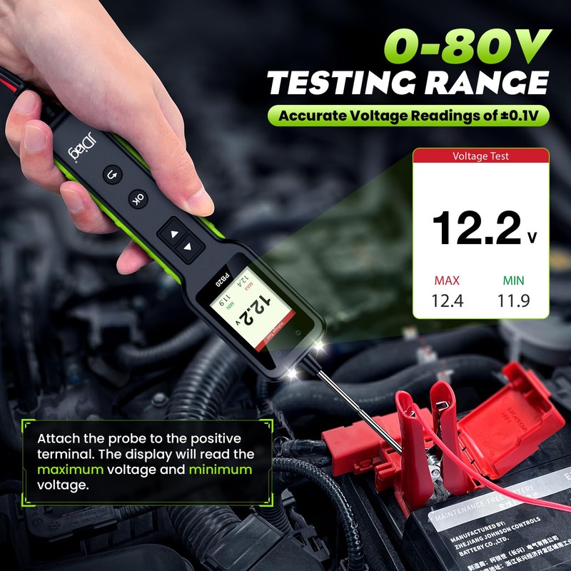 JDIAG Automotive Circuit Tester 0-80V DC, 12V 24V Digital Multimeter
