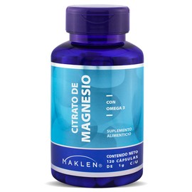 MAGNESIO - Maklen Citrato de Magnesio con Omega 3 - Apoyo al Sistema Muscular y Nervioso - Capsulas Veganas Vcaps® de 1,000 mg