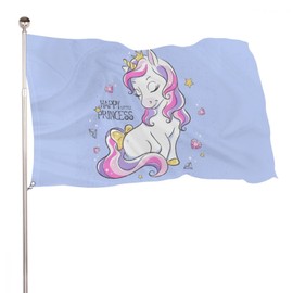 Decorative House Flag Yard Banner Happy Unicorn Princess Print All Season Holiday Welcome Flag Lawn Hanging Decoration 24x3ft