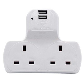 Innoteck 2 Way Plug Extension Socket with Neon Indicator - Includes 2 USB Slots - 1 Amp USB Charging Current- Compact & Lightweight - 13A Fused UK Plug Power Socket for Bedroom, Office, Kitchen, White