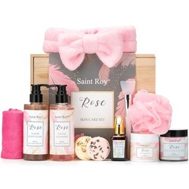 Saint Roy Regalos Spa Mujeres Kit Cuidado Personal Piezas Aroma Rosa Limpiador Facial Gel Baño Exfoliante Crema