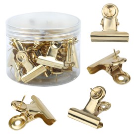 30 Pcs Push Pin Clips, Thumb Tacks with Clips Heavy Duty Push Pin Clips Poster Hanging Clips Push Pin for Cork Board Photo Wall Bulletin Board(Gold)