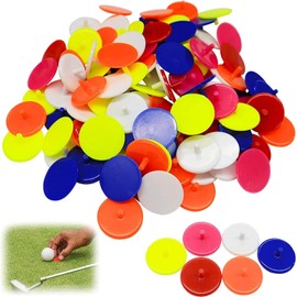 AMRTA Plastic Golf Ball Markers 100 pcs Round Flat Golf Ball Position Marker for Putting Green Coin,Diameter 25mm Mixed Color Golf Ball Mark Tool For Men Women Golfing(100 Pieces)