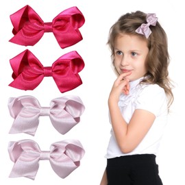 4 Pcs Sparkly 3 Inch Rose Purple Ribbon Hair Bow Clips for Toddler Teen Baby Girls Kids Women Pink Alligator Ponytail Hairpins Valentines New Year Gift Wedding Holidays Accessories