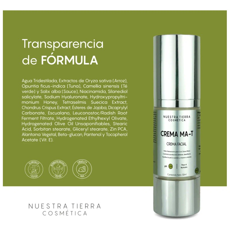 Nuestra Tierra Cosmética Crema Matificante Niacinamida Libre Aceite Aplicación Día