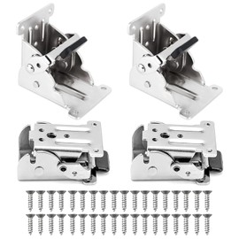 Folding Hinge with Lock, Pack of 4 Table Legs, Foldable 90 Degree Folding Fitting with Screws, Folding Hinges for Table Tops, Bed, Screw-On Hinge Cabinet Hinge (Silver)