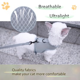 Small Dog Harness and Leash Set Small Pet Harness for Summer, Adjustable Soft Padded Dog Vest for Poodle, Pomeranian, Chihuahua, Minlature Pinscher Under 10LBS, Solid Grey Mesh Fabric