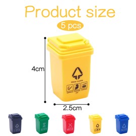 Pack of 5 Mini Wheelie Bins, Mini Dustbin for Dollhouse Furniture, Mini Toy for Children, Rubbish Sorting Container, Wheelie Bin Toy, Small Wheelie Bins Children's Toy with Open Lids, for DIY Gift