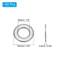 PATIKIL 304 Edelstahl-Flachdichtung, 50er Pack 1/5" ID x 2/5" OD x 0,03" Dicke Metall-Fender-Unterlegscheiben Kleine Unterlegscheiben für Schrauben Bolzen Sortiment