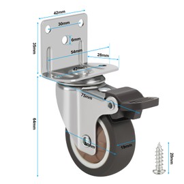 LONTAN Set of 4 furniture castors with brake, furniture castors, L-shaped castors for furniture, castors 50 mm, furniture castors with brake, castors, heavy duty castors, furniture castors, total load