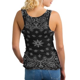 Black Paisley Bandana Print Sports Tank Tops for Women Summer Sleeveless Sport Tops Sport Yoga Vest Streetwear L