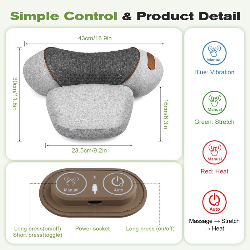 3-in-1 Neck Massager Pillow with Heat, Vibration & Gentle Traction