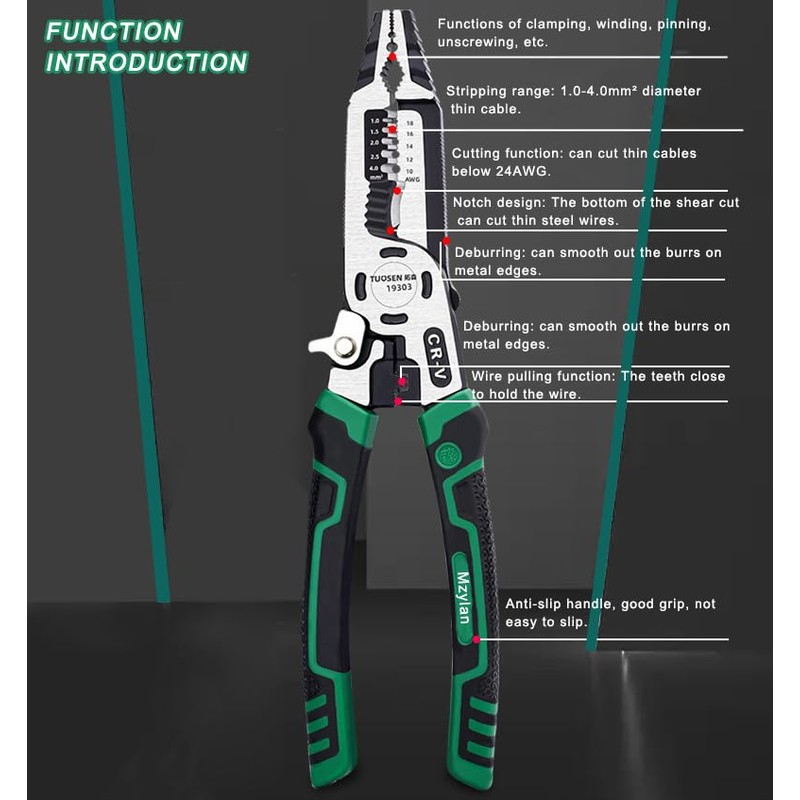 9-in-1 Wire Stripper Tool, Heavy Duty Cable Cutters, C-RV Multifunctional