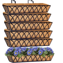Y&M 30 Inch Fence Metal Hanging Flower Planter Window Basket Deck Railing Planter Boxes for Outdoor Garden Lawn, Window Deck with Coco Liner,6pcs