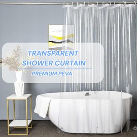 Awenbin PEVA Lightweight Transparent Plastic Shower Curtain,Waterproof Shower curtai Liner with Rustproof Metal Grommets and 3 Bottom Magnets,72" x 72",Suit with Straight/Curved Shower rods