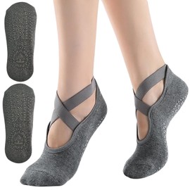 EZONEDEAL 1 Pair Yoga Socks for Women Nonslip Barre Socks with Straps Ballet Dance Socks for Yoga Pilates Ballet Barre Dance (Gray)