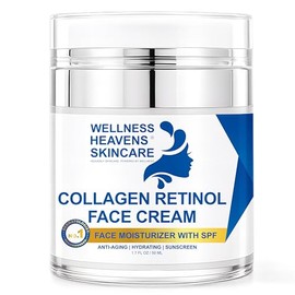 Crema facial de colágeno con retinol con SPF - Hidratante antienvejecimiento para cara y cuello con péptidos de colágeno, retinol y ácido hialurónico 