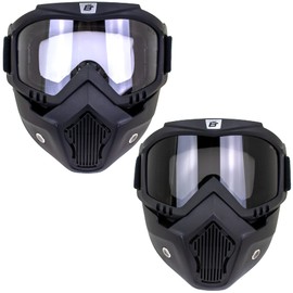 Birdz Eyewear Skylark Motorcycle Goggles Removable Face Mask Black Frames One Pair Clear Lens One Pair Smoke Lens
