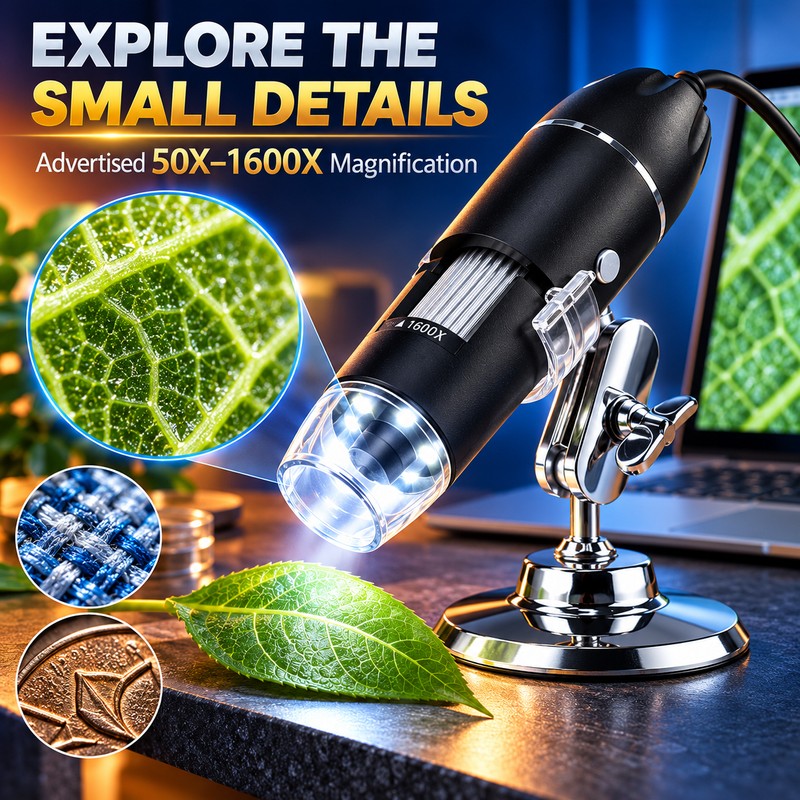 USB Digital Microscope for Close-Up Inspection – 50X–1600X Magnification with