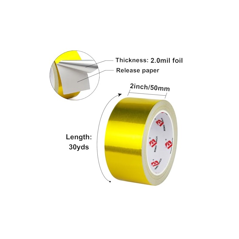 BOMEI PACK Aluminum Foil Tape, Gold, 2 Inch x 90