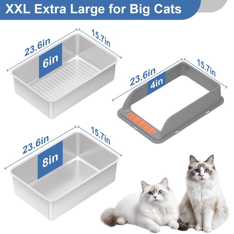 Stainless Steel Sifting Litter Box with Lid, XXL Extra Large