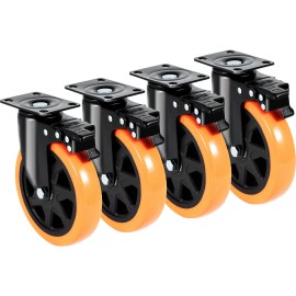 6 Inch Swivel Plate Casters Set 4 Heavy Duty 700 Lbs Load Capacity Non Marking PVC Wheels With Brake Kitchen FurnitureWheel Diameter: 6 inch